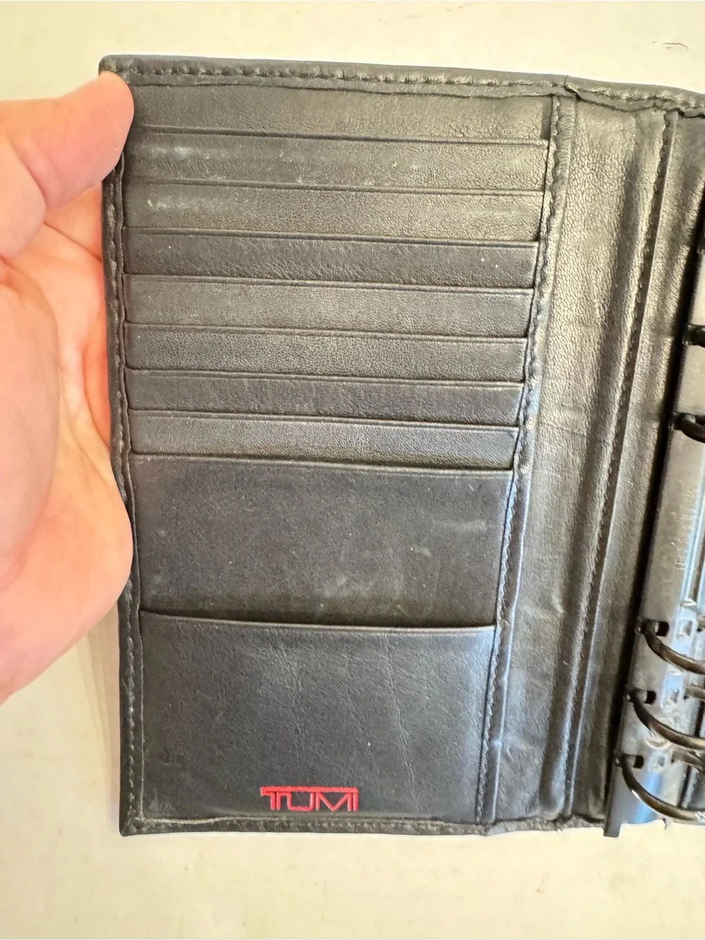TUMI Black Leather Snap Button Closure 6Ring Planner Organizer Binder Agenda